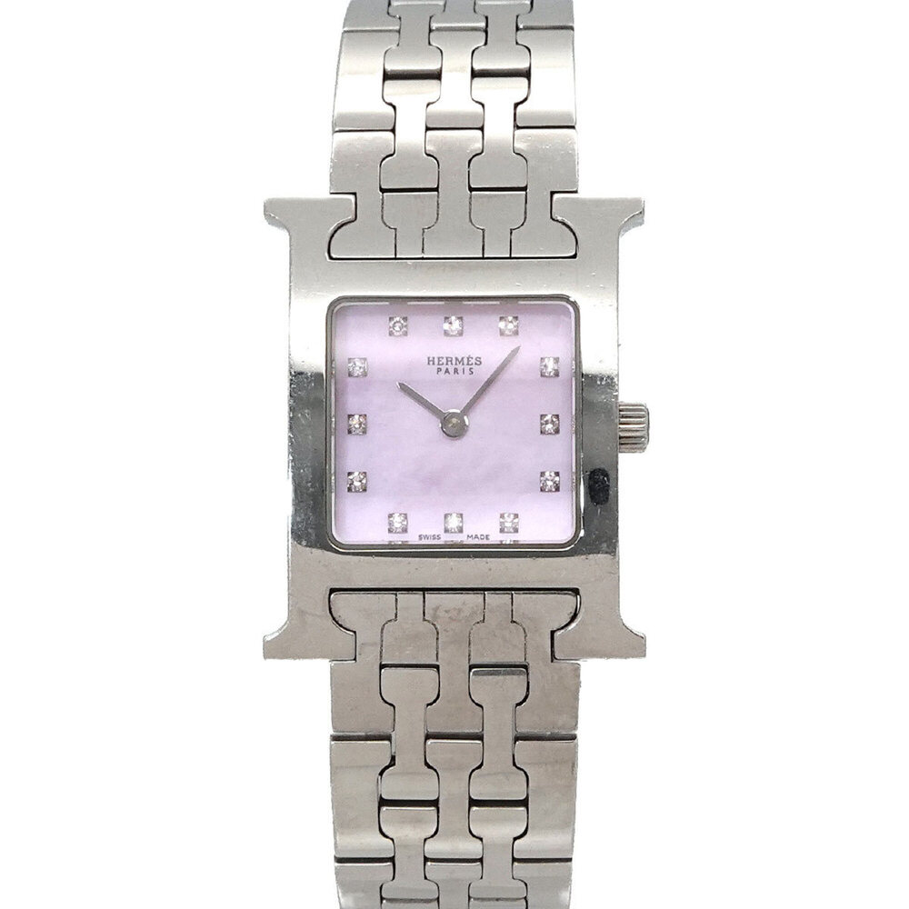 Hermes H-Watch HH1 210 Women's Watch 12P Diamond Pink Shell Quartz H